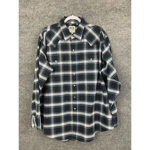 ELY Cattleman Shirt Men's‎ XXL Long Sleeve Black, Blue, and White Pearl Snap